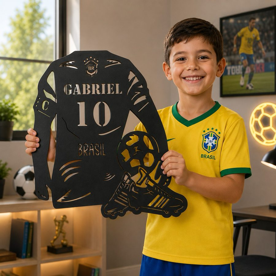 Criança segurando camisa MDF personalizada