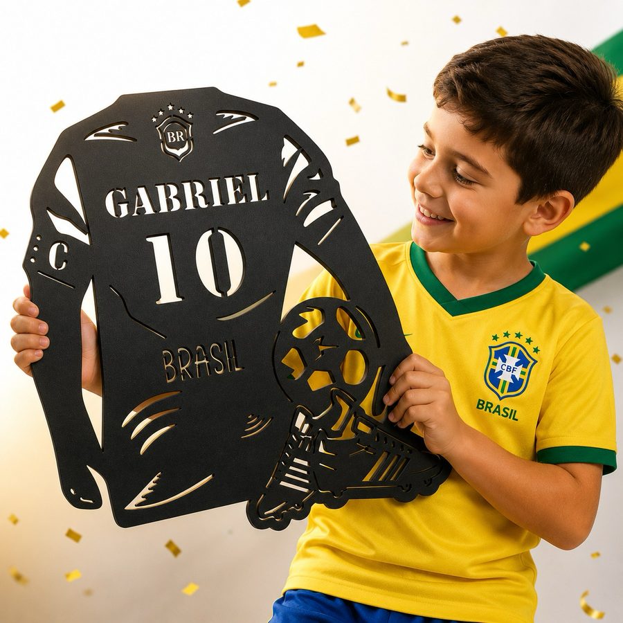 Criança sorrindo com camisa MDF personalizada do Brasil